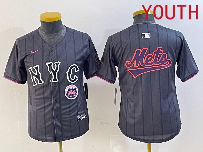 Youth New York Mets Blank Black City Edition 2024 Nike MLB Jersey style 8
